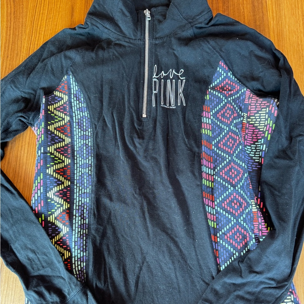 Victoria's Secret Black and Multicolor Quarter-Zip Pullover